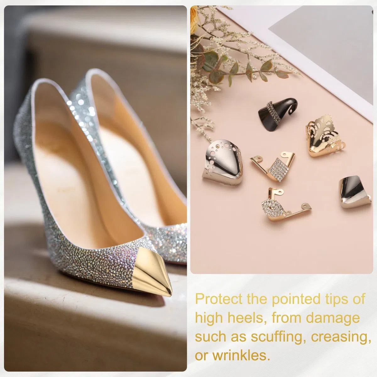 QUARKZMAN 2Pz Para-Punta Metallico per Scarpe Copri-Punta Tacchi Alti Riparazione Punte Protezione Scarpe Eleganti, Protezione Punta Scarpe da Sera (Oro, 32mm)