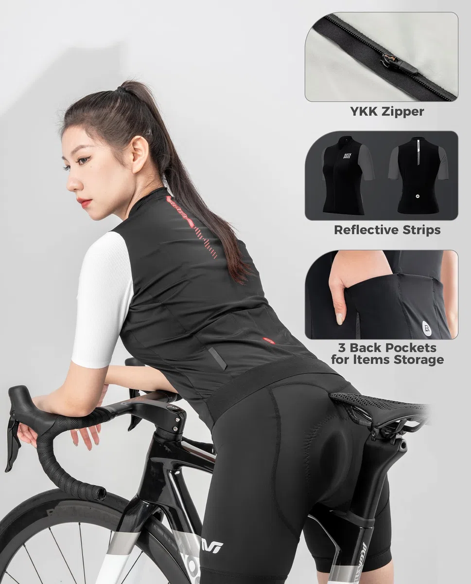 ROCKBROS Magliette da Ciclismo da Donna, Maglia Ciclismo Estiva Donna, Maglia Manica Corta da Ciclismo Traspirante Asciugatura Rapida, Abbigliamento da Ciclismo Donna per Bici da Strada, MTB, 3 Tasche