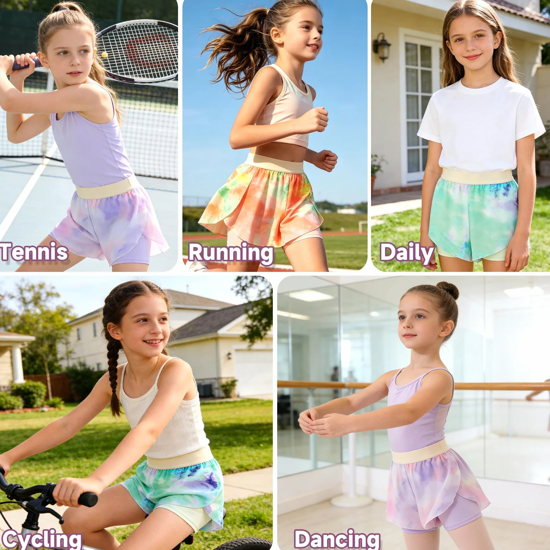 Pantaloncini Ragazze Bambine Pantaloni Corti Sportiva 2 in 1 con Interni e Gonna Elastico Vita Estivi Asciugatura Rapida Casual Sportivi Short Leggings per Tennis Corsa Danza Ciclismo 5-13 Anni