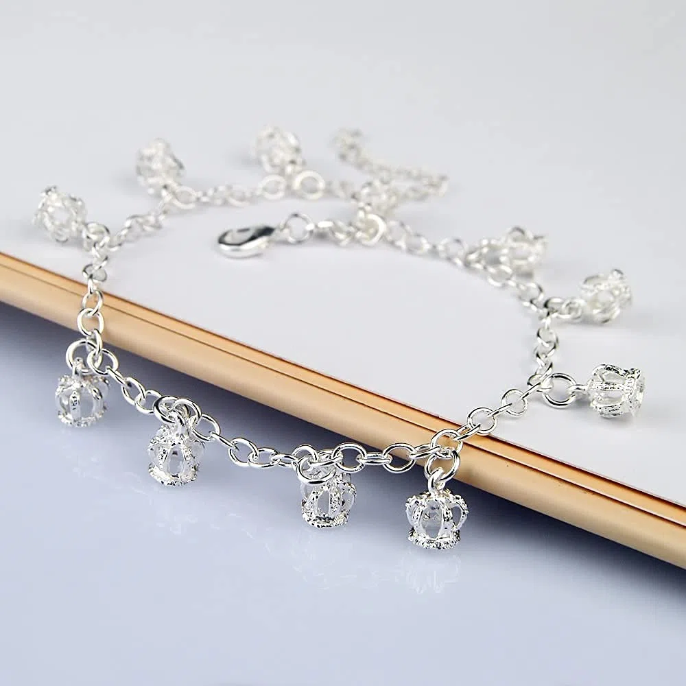 LNNSHX Cavigliera Bracciale Piede, Cavigliere Corona in Argento Sterling 100% 925 per Donne Gioielli Piede Spiaggia Estiva Sandali a Piedi Nudi Bracciale sulla Gamba Caviglia Femminile
