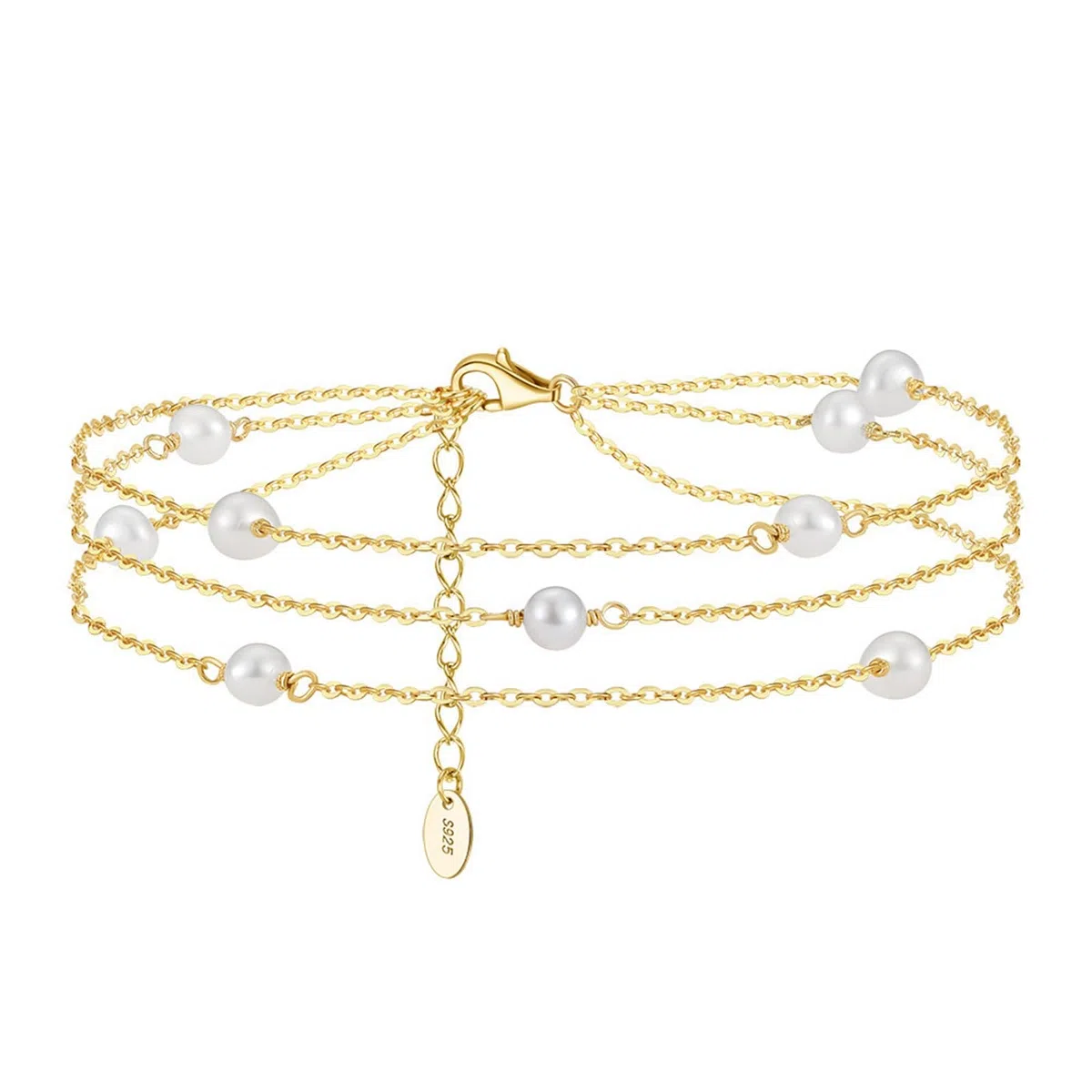 Cavigliera Argento Sterling 925 Donna, Cavigliera Donna Sexy Multistrato Catena con Perla, Bracciali alla Caviglia da Spiaggia Piede Catena Cavigliere Regolabili per Donne