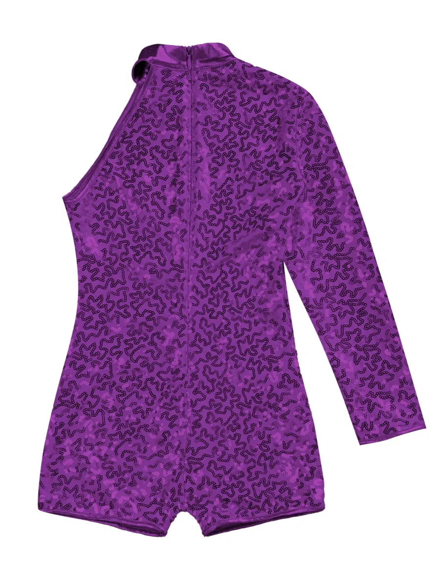 iEFiEL Tuta Lucido da Danza Jazz per Bambina Ragazza Bodysuit da Pattinaggio Paillettes Jumpsuit Leotard da Ginnastica con Copricapo Tuta da Ballo Jazz Salsa Rumba Tango