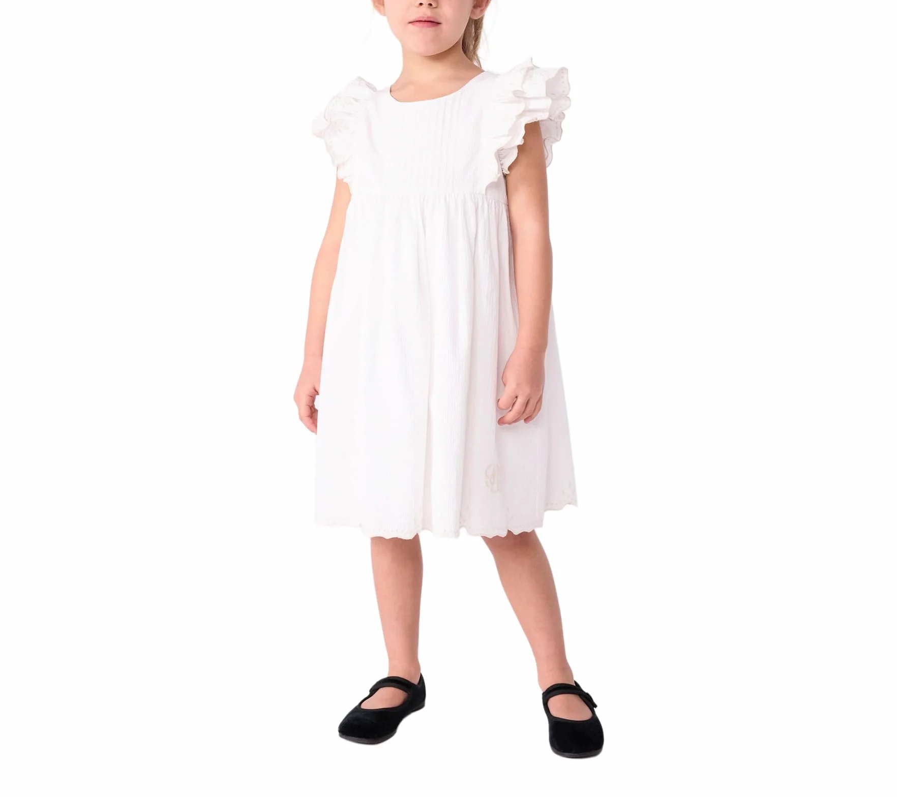 Petit Bateau Abito Bambino in Cotone Manica Corta Tinta Unita, Schiuma, 4 Anni
