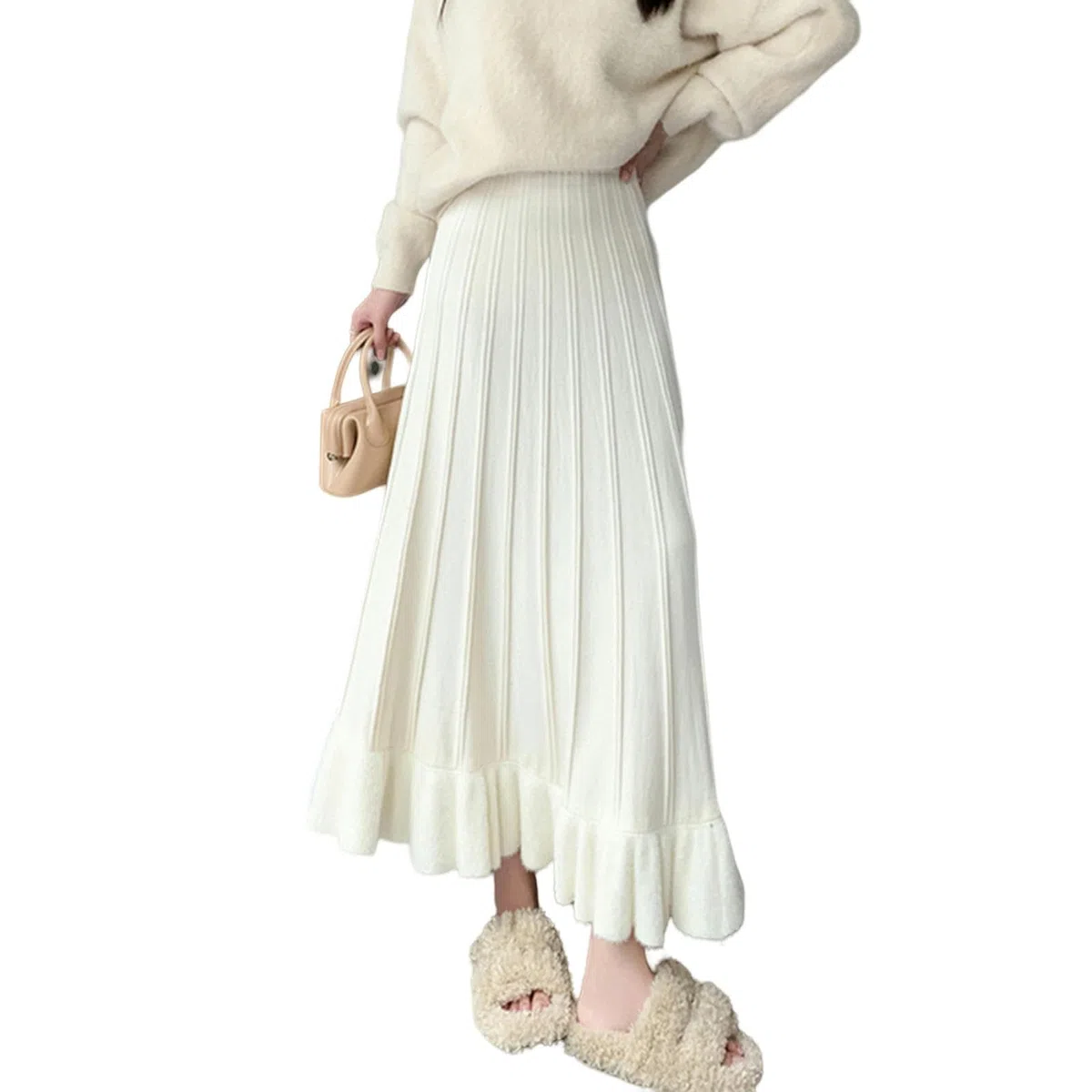TEidea Gonna Jeans Donna Gonna Lunga Plissettata A Maglia alla Moda, Gonna Lunga Plissettata A Vita Alta per Le Donne in Autunno E Inverno