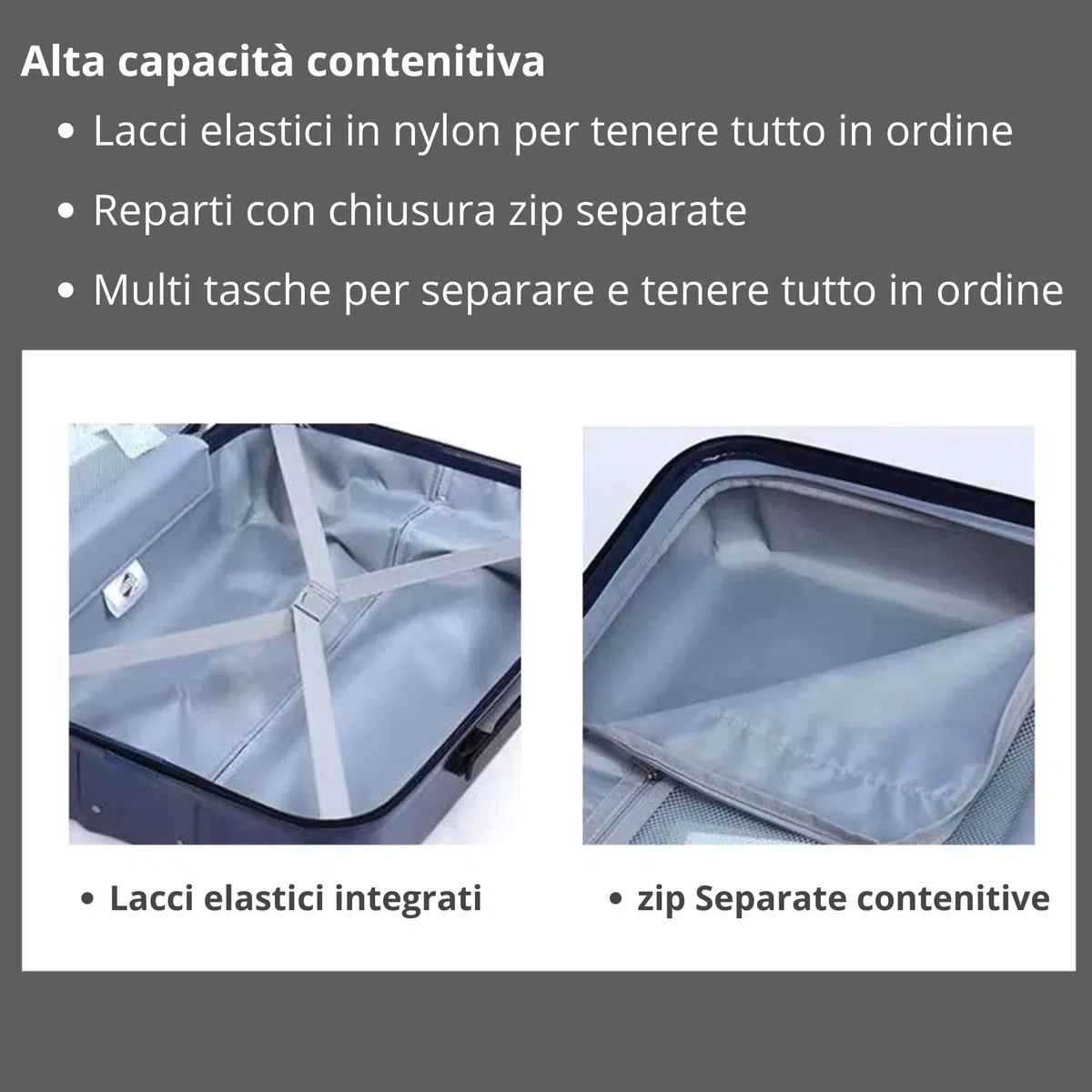 Set di 6 valigie con 4 trolley rigidi a ruote doppie + 2 beauty case, antigraffio antiurto lacci interni tasche con zip valigie da viaggio resistenti leggere da 39 a 55 cm nere eleganti