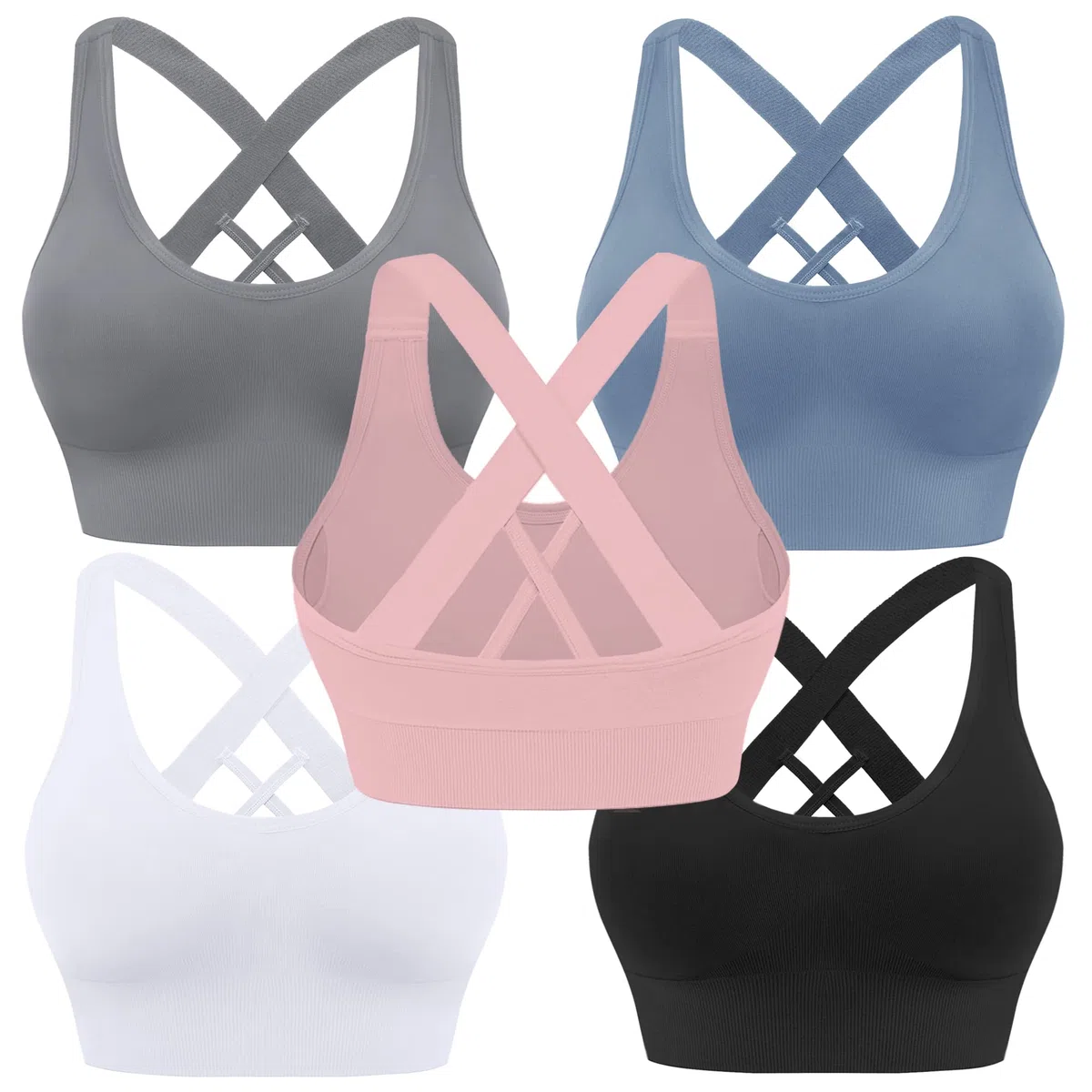 Evercute, Reggiseno Sportivo da Donna, Imbottito, a Sostegno Medio, con Spalline Incrociate, Senza Cuciture, per Yoga, Atletica ed Esercizi ad Alto Impatto