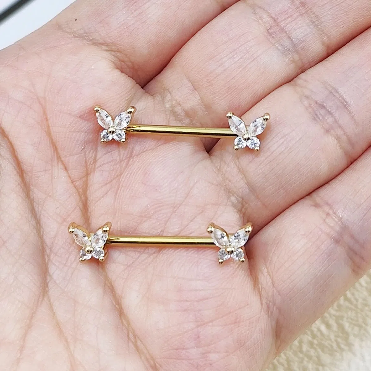 2pezzi Farfalla Anelli per Capezzoli da Donna Piercing al Capezzolo 14G Piercing al Capezzolo Acciaio Chirurgico Cz Gioielli per Piercing da Donna