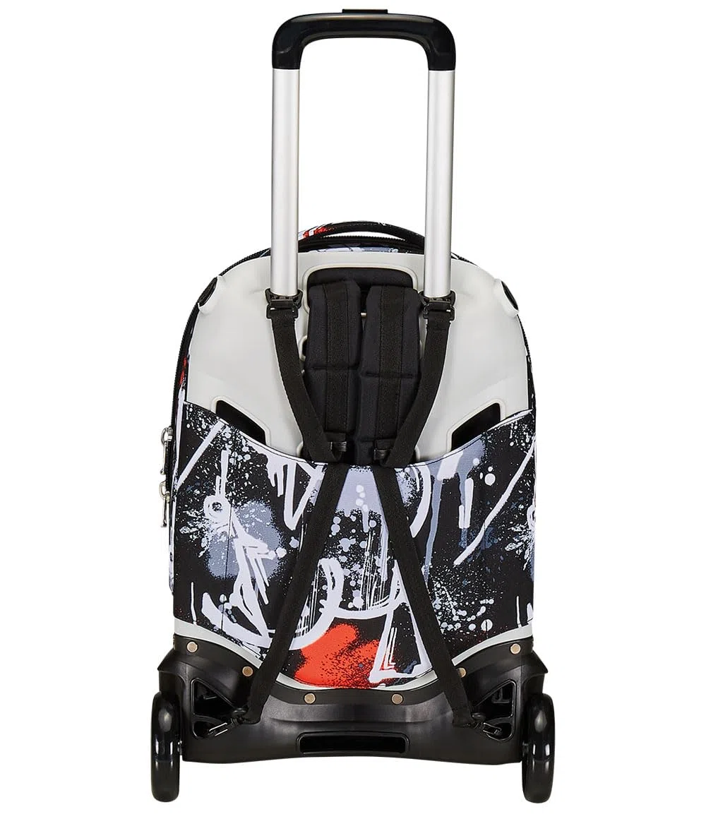 Seven Trolley New Tech, 2 Ruote, Spray Me, Nero, 3 in 1, Triplo Uso, Zaino con carrello sganciabile, Zaino Scuola Viaggio, Bambino Ragazzo.