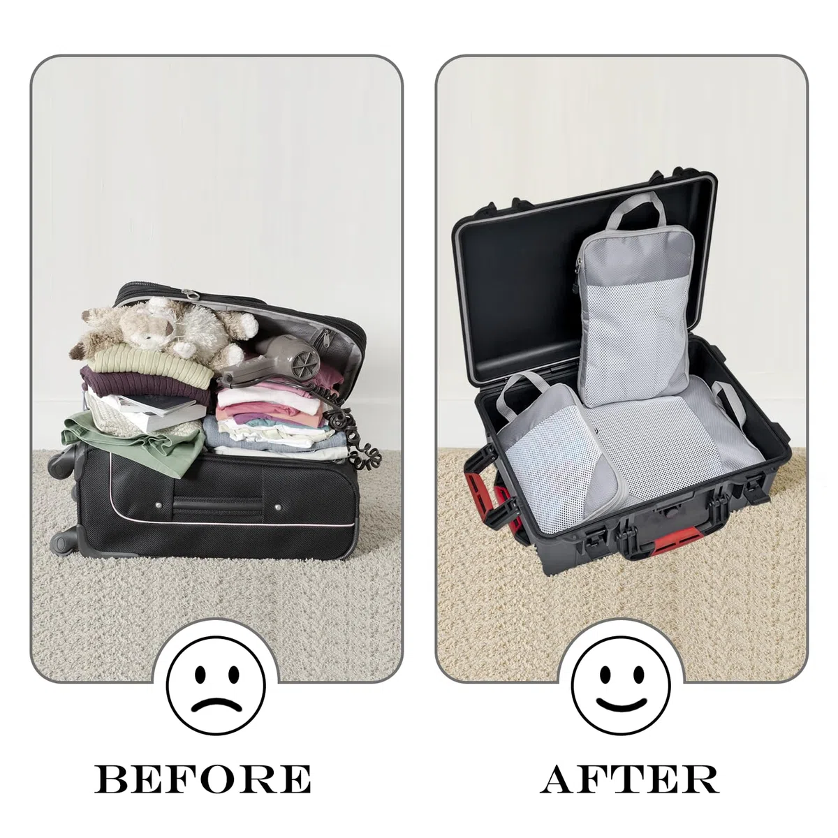 Organizer per valigie imballaggio a compressione Organizzatori di valigie da viaggio espandibili, Grigio 3 pezzi