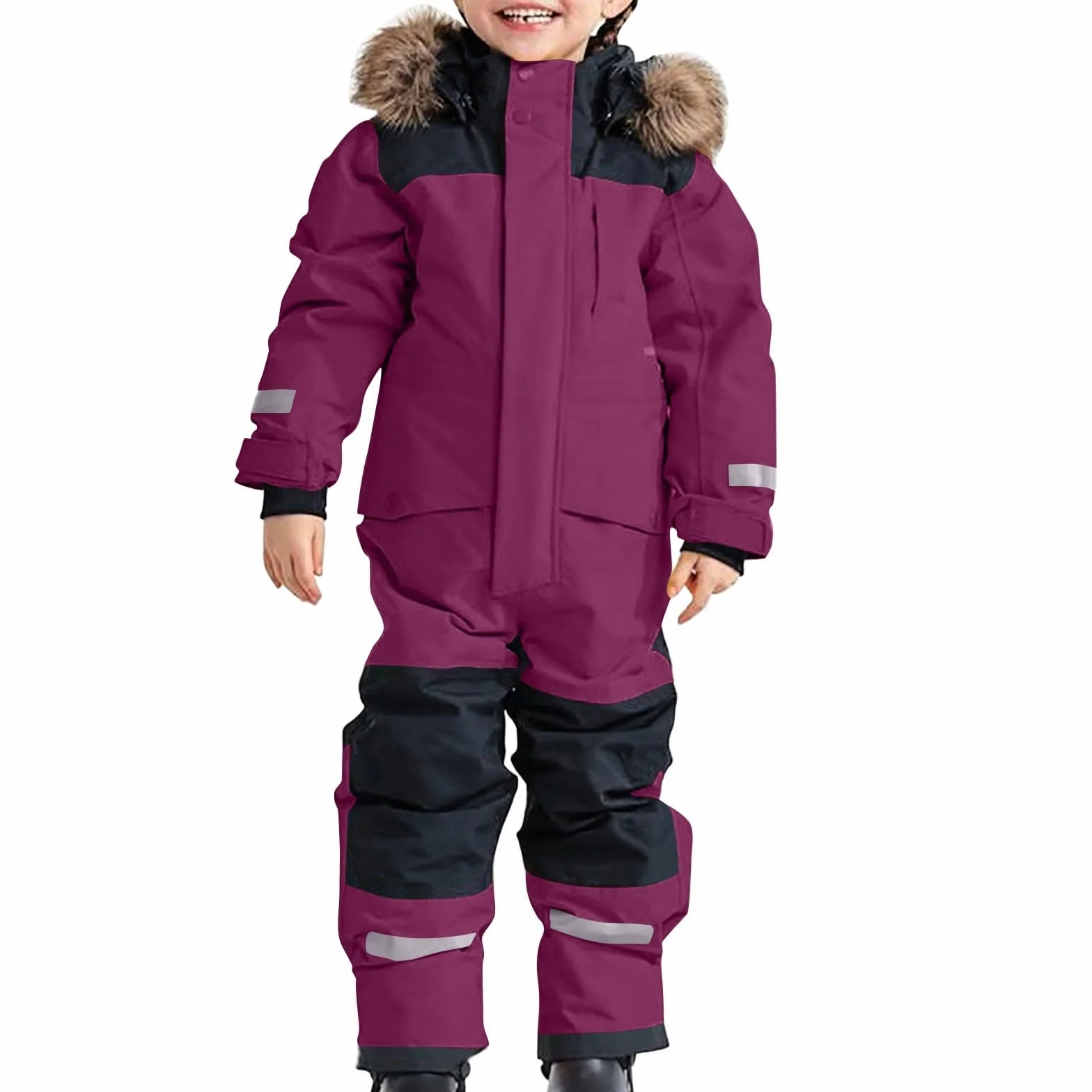 Generisch Body a maniche lunghe da neve per bambini e ragazzi, tuta da sci termica, invernale, calda, antivento, con tuta da fango rimovibile, per attività all'aria aperta, in mussola