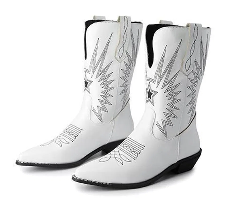 Stivaletti da Cowgirl Occidentali Donna, Stivali Country Casual in Pelle con Punta Tagliata Ricamata retrò, Stivaletti Classici Comodi con Tacco Basso e cuciti