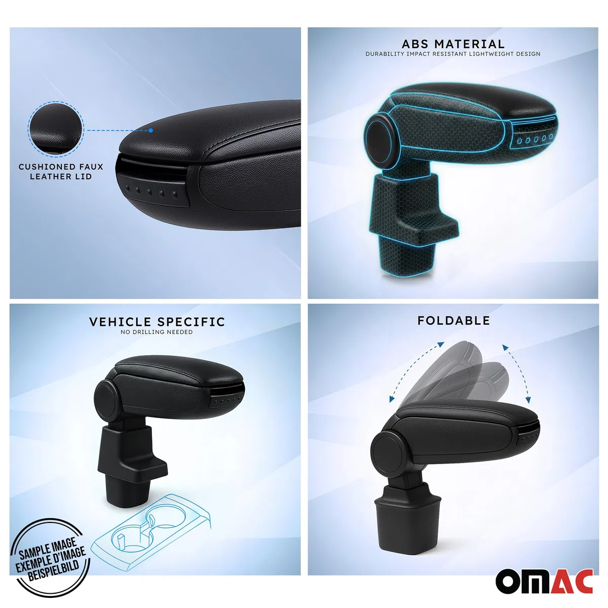 OMAC Armlehne per Fiat 500 500C 2016-2021 Facelift Modelle - Snap-On - ABS + Kunstleder - Keine Bohrung o Installation - Einfache Montage Black