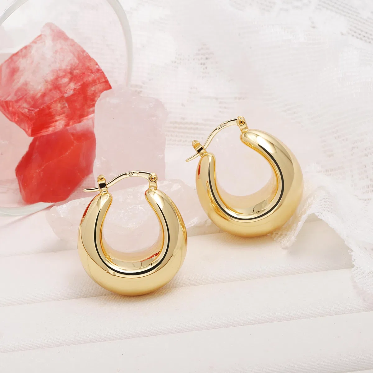 ALEXCRAFT Orecchini Donna Argento 925 Ago Chunky Cerchio 14K Oro Placcato
