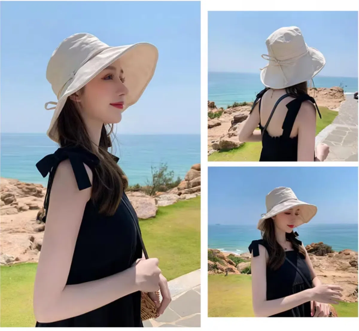 ITODA Cappello da sole da donna Topee UPF 50+ Cappello da spiaggia pieghevole con visiera a tesa larga Cappello da sole per esterni con protezione UV con corda antivento per viaggi e vacanze