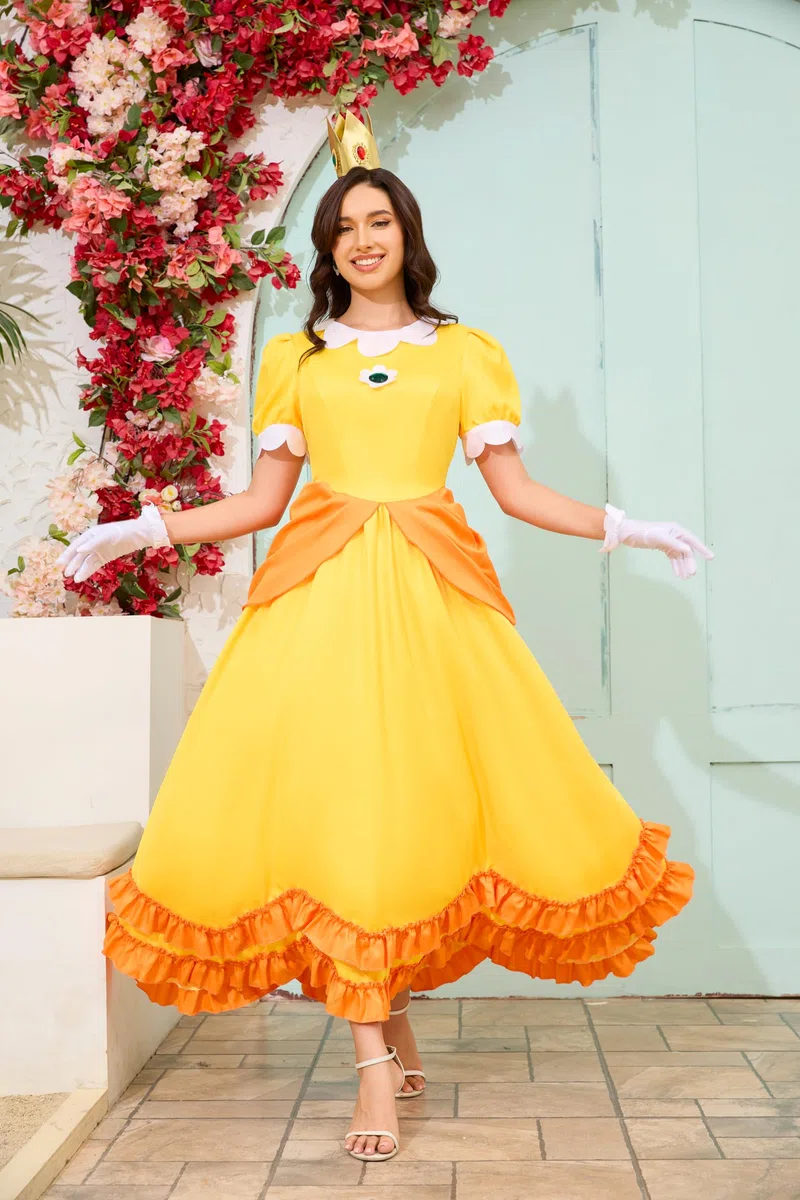 Vestito da principessa da donna, per Halloween, cosplay, costume da principessa, corona, orecchini, guanti, set per adulti