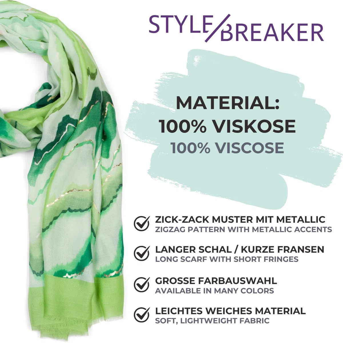 styleBREAKER Sciarpa da donna con motivo a zig zag colorato e accenti metallici, stola multicolore a zig zag 01016221