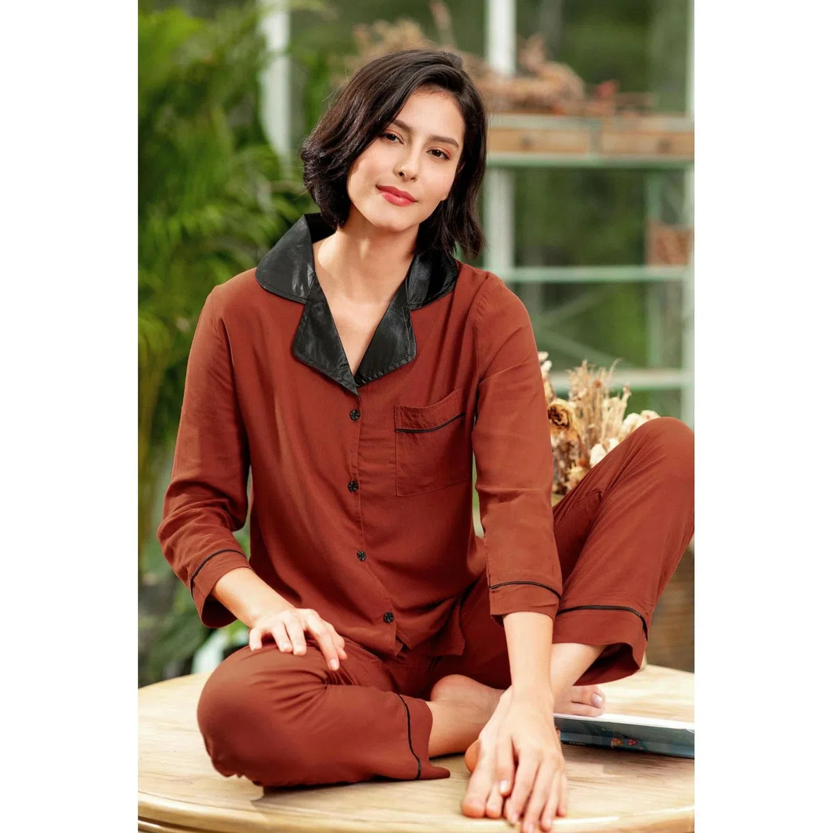 Pigiama Donna Cotone Abiti per La Casa Femminile Autunno E Inverno Camicie A Maniche Lunghe E Pantaloni in Due Pezzi Pigiami-rm61-red-xl