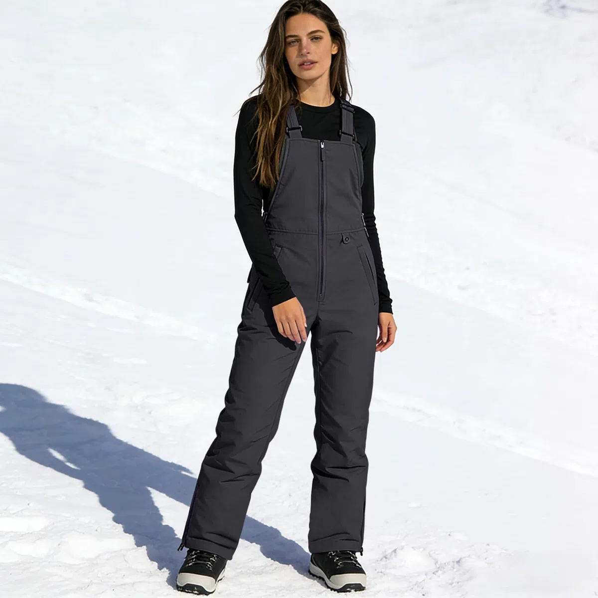Pantaloni da sci da donna, antivento, da snowboard, impermeabili, da neve, da donna, unisex, con bretelle in softshell, con chiusura lampo, per attività all'aria aperta