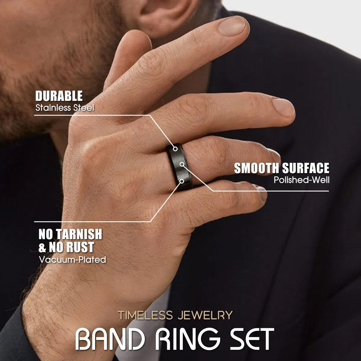 Anelli in Acciaio Inox per Uomo 8MM Anello di Fascia Nuziale Anelli di Fidanzamento con Finitura Opaca Bordo Lucido Smussato Anelli di Promessa per Uomini Donne Unisex