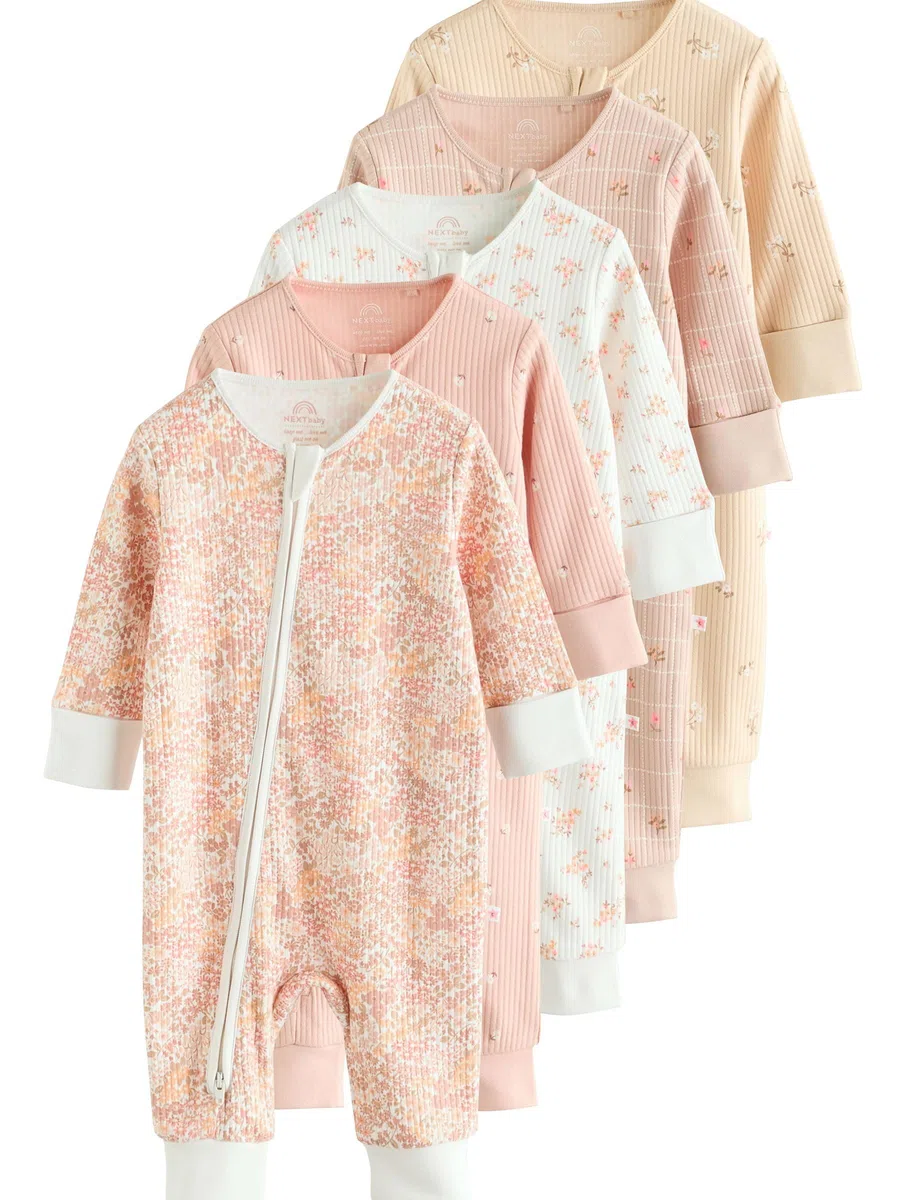 NEXT Bambina Confezione da 5 Tutine per Neonati con Zip bidirezionale