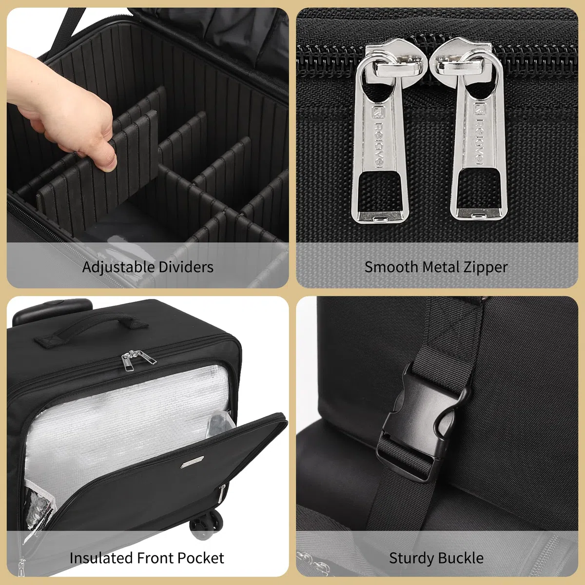 Valigia per trucco, organizer professionale per cosmetici con porta-pennelli, F-nero, Extra Groß