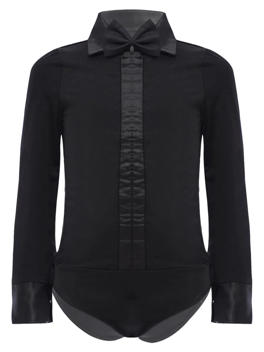 Giovani Body da Ballo Latino Camicia da Ballo A Maniche Lunghe Revers Body con Farfallino Bambini Salsa Tango Sala Abbigliamento Danza Moderna