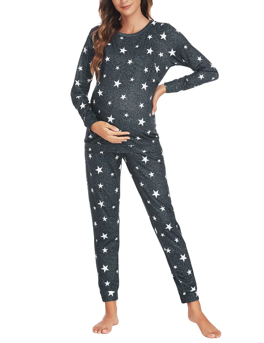 Ekouaer Pigiama Donna Premaman Pigiami maternità Invernali Manica Lunga Due Pezzi Abbigliamento da Notte Morbido, S-XXL