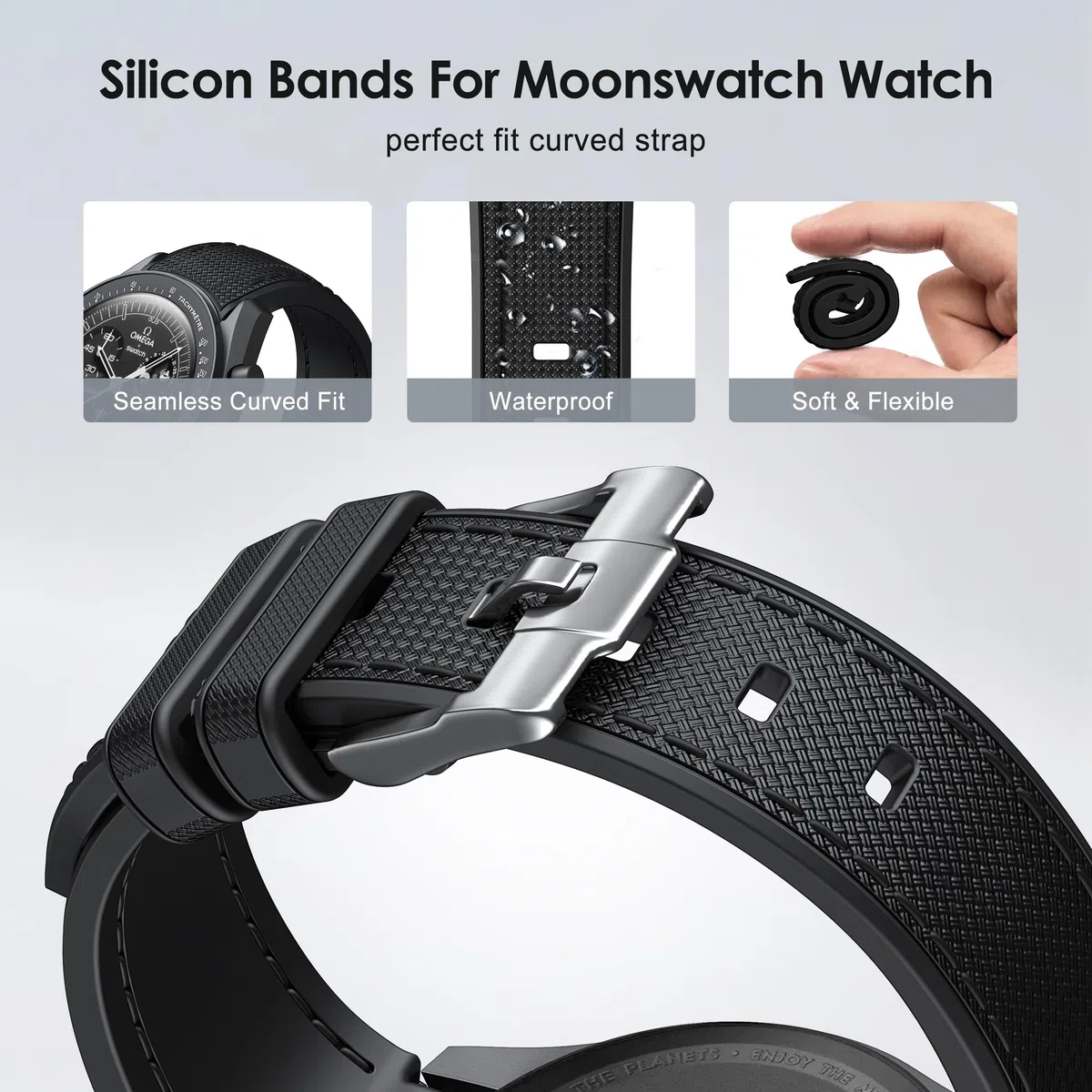 Cinturino per Omega x Swatch MoonSwatch 20mm, in Silicone Morbido, Curvo per Speedmaster Uomo e Donna