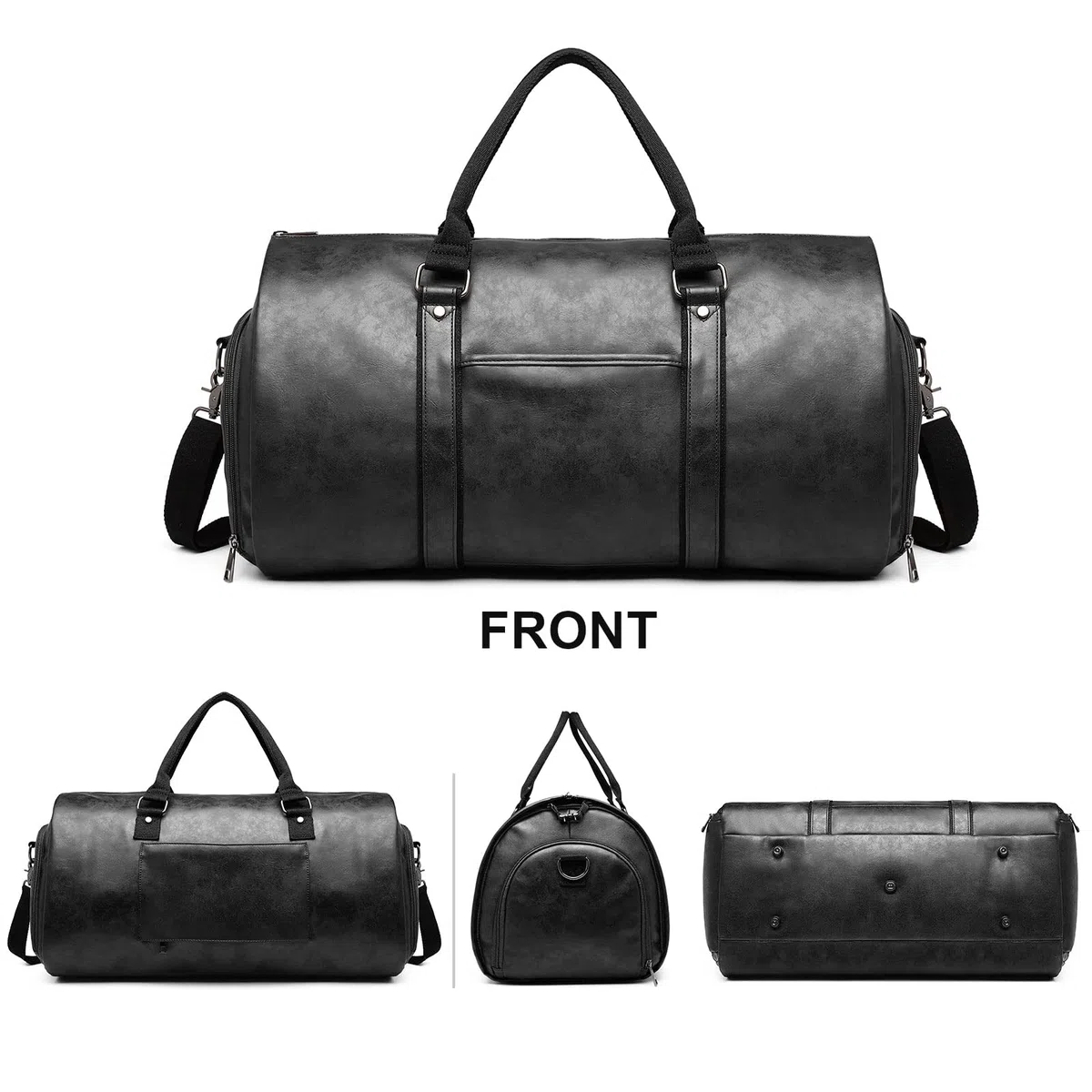 Borsa porta abiti da viaggio in pelle convertibile da uomo con scomparto per scarpe, impermeabile, perfetta per viaggi d'affari/regali per marito, Nero