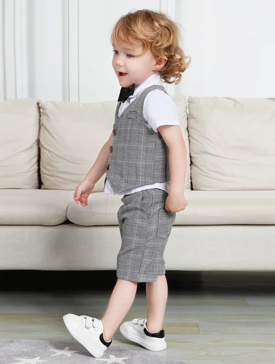 mintgreen Completo per Neonato, Abito da Battesimo per Bambini Set di Gilet Camicia e Gilet e Pantaloncini 1-6 Anni