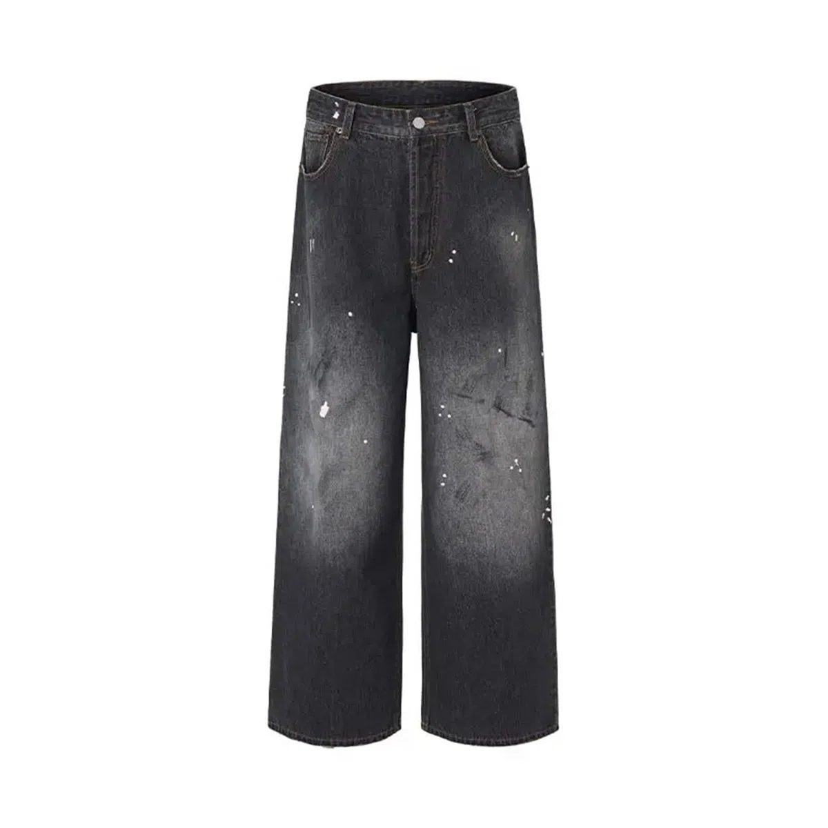 Uomini e Donne lavano Il Pavimento, Coppie Curve, Versatili, Pantaloni Lunghi Casual a Gamba Dritta, Jeans Larghi, Tinti di Sporco schizzati d'inchiostro per Il Tempo Libero E Le Vacanze