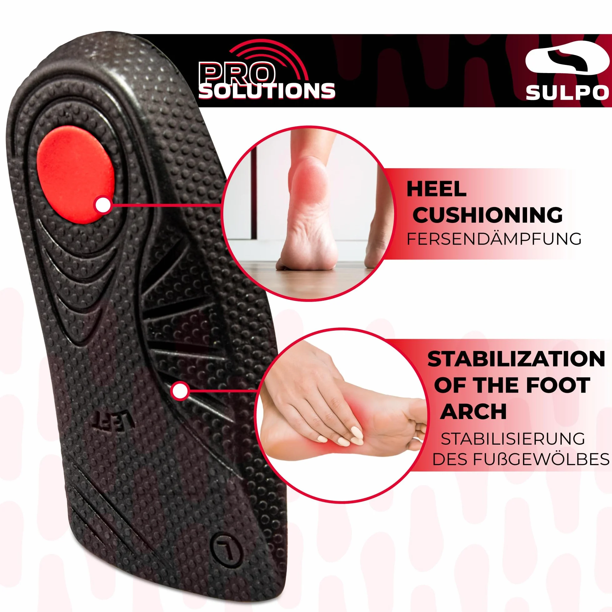 SULPO Solette ortopediche - PRO SOLUTIONS - 3/4 plantari con supporto dell'arco plantare - plantare piede piatto - per fascite plantare - solette antipronazione - talloniera per tendinite d'achille