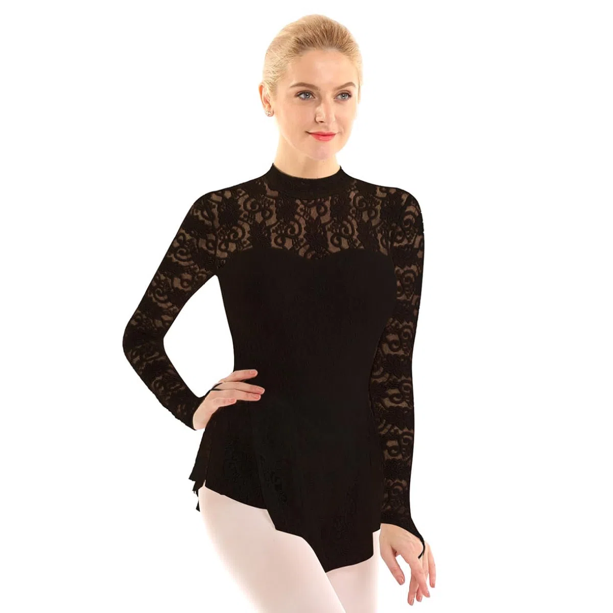 FEESHOW Donna Abbigliamento Pattinaggio Artistico Vestito Maniche Lunghe Punta Tuta Ballo Tuta Danza Danza Leotard Ginnastica Body Sportivo Abbigliamento