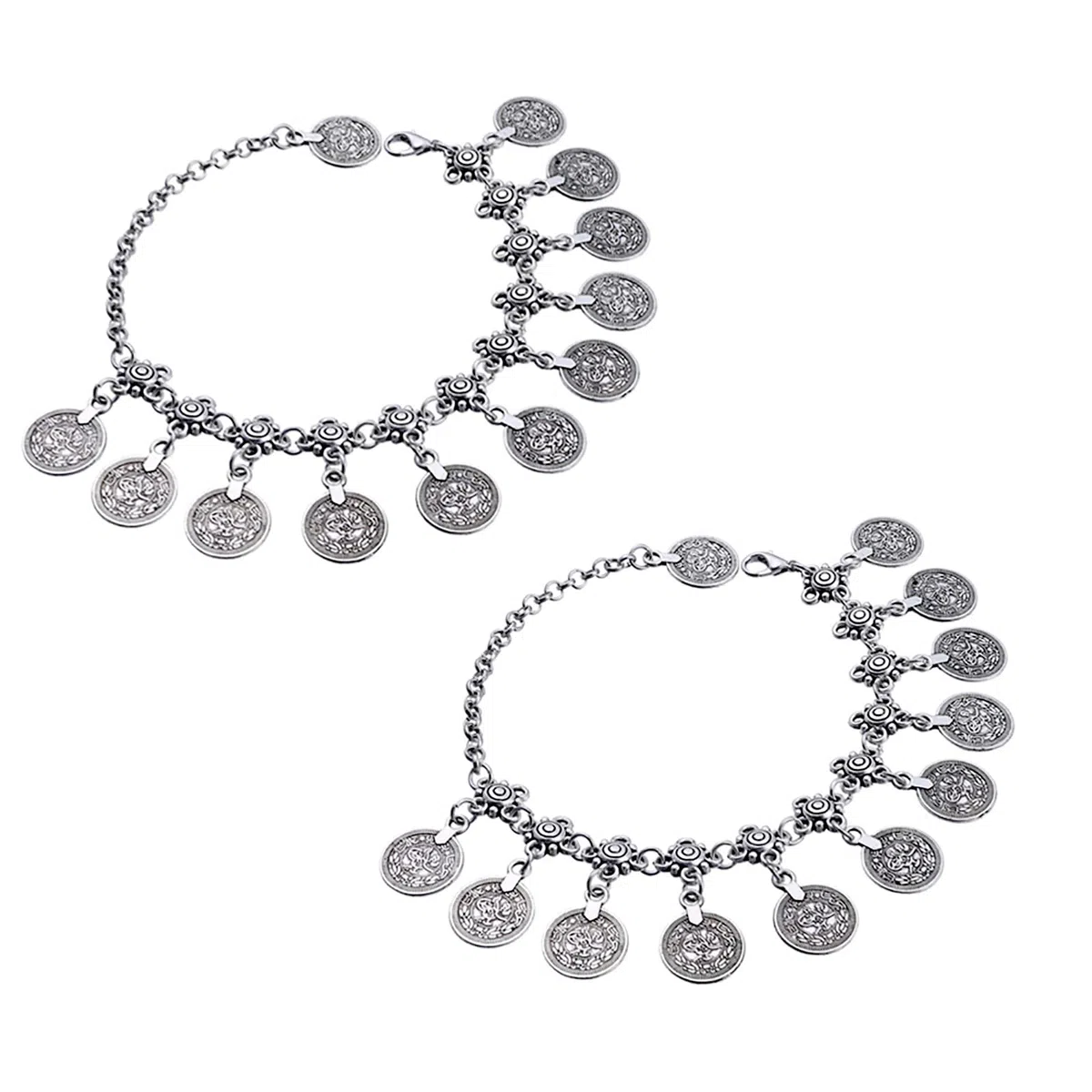2 PZ Donne Spiaggia Cavigliera Tribale Etnica Moneta Nappa Zingari Cavigliere Catena Regolabile Boho Cavigliere Catena Dei Piedi Gioielli