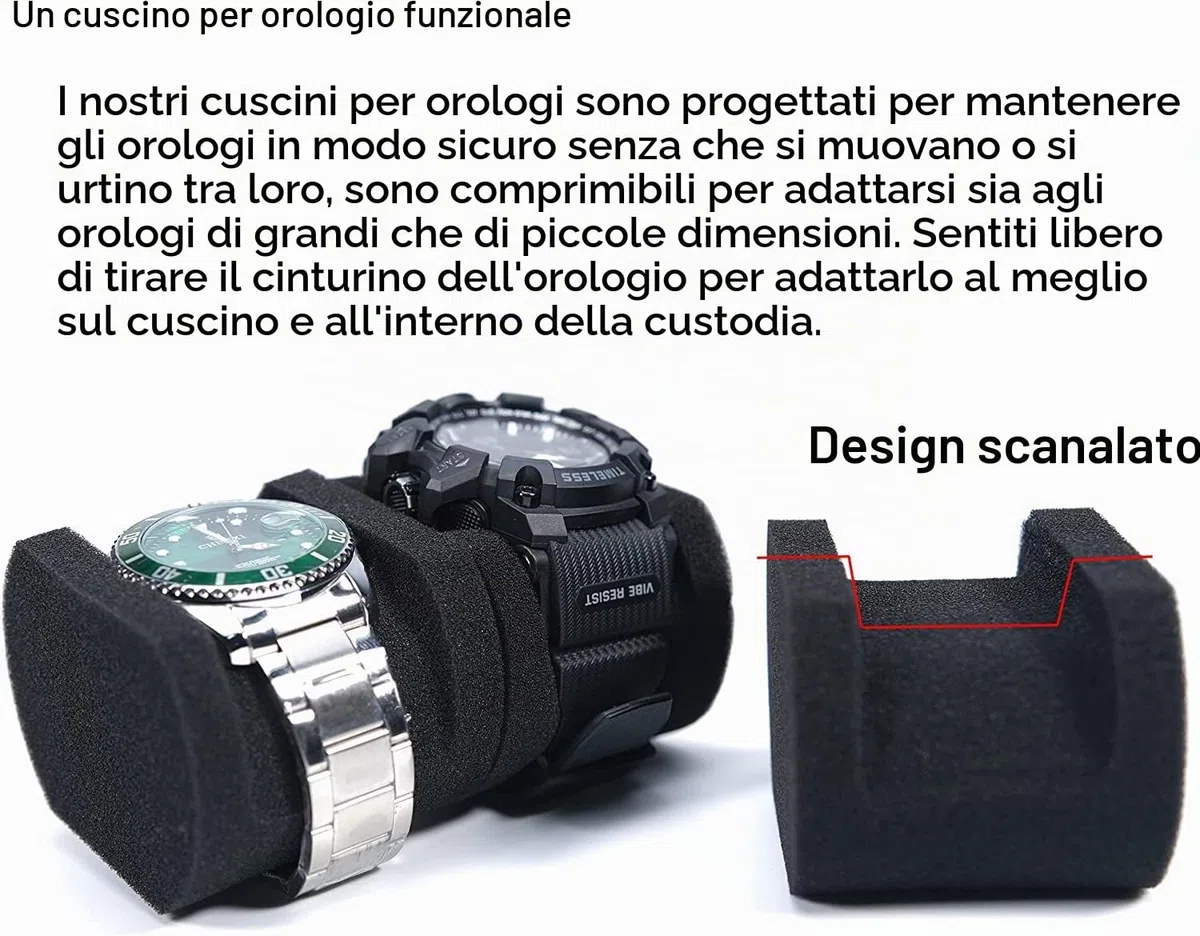 Custodia rigida da viaggio per orologi a 3 scomparti, custodia arrotolabile per orologi e organizer per uomini e donne, con cuscino anti-movimento (tessuto nero 3 slot)