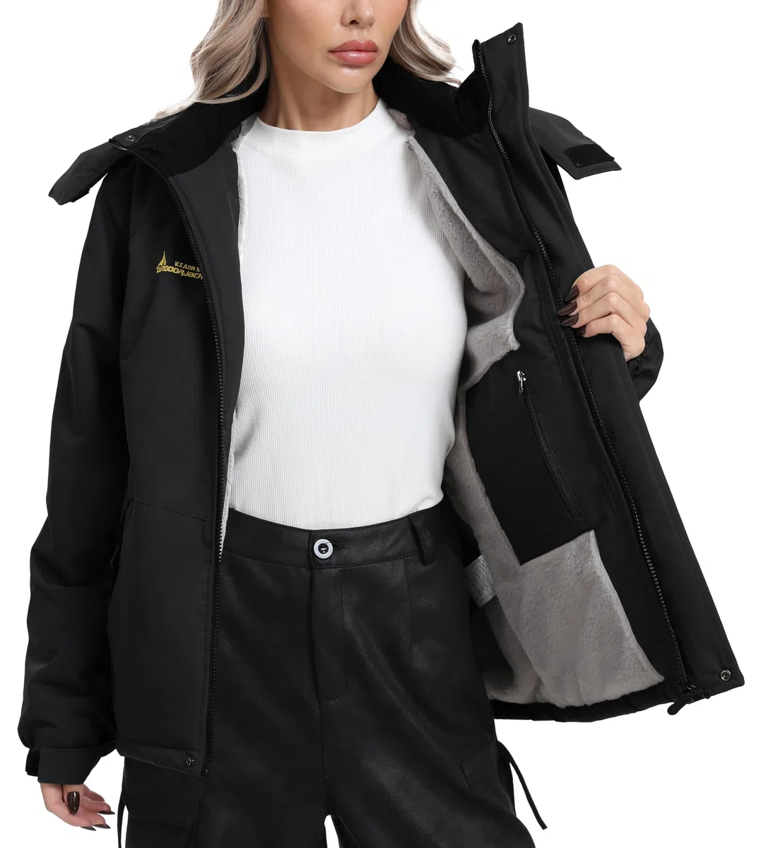 Giacca Sci Donna Pile Impermeabile Giacca Montagna Trekking Softshell Invernale Antivento Calda Giubbotto Neve Cappotto con Cappuccio All'aperto