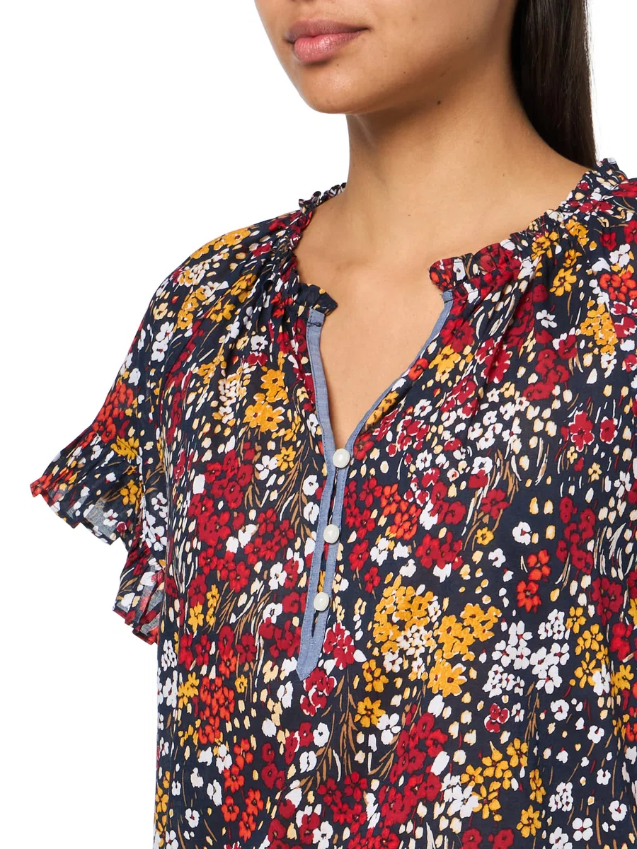 Tommy Hilfiger Ruffle Sleeve Short Sleeve Blouse Camicetta a Maniche Corte con Volant Donna