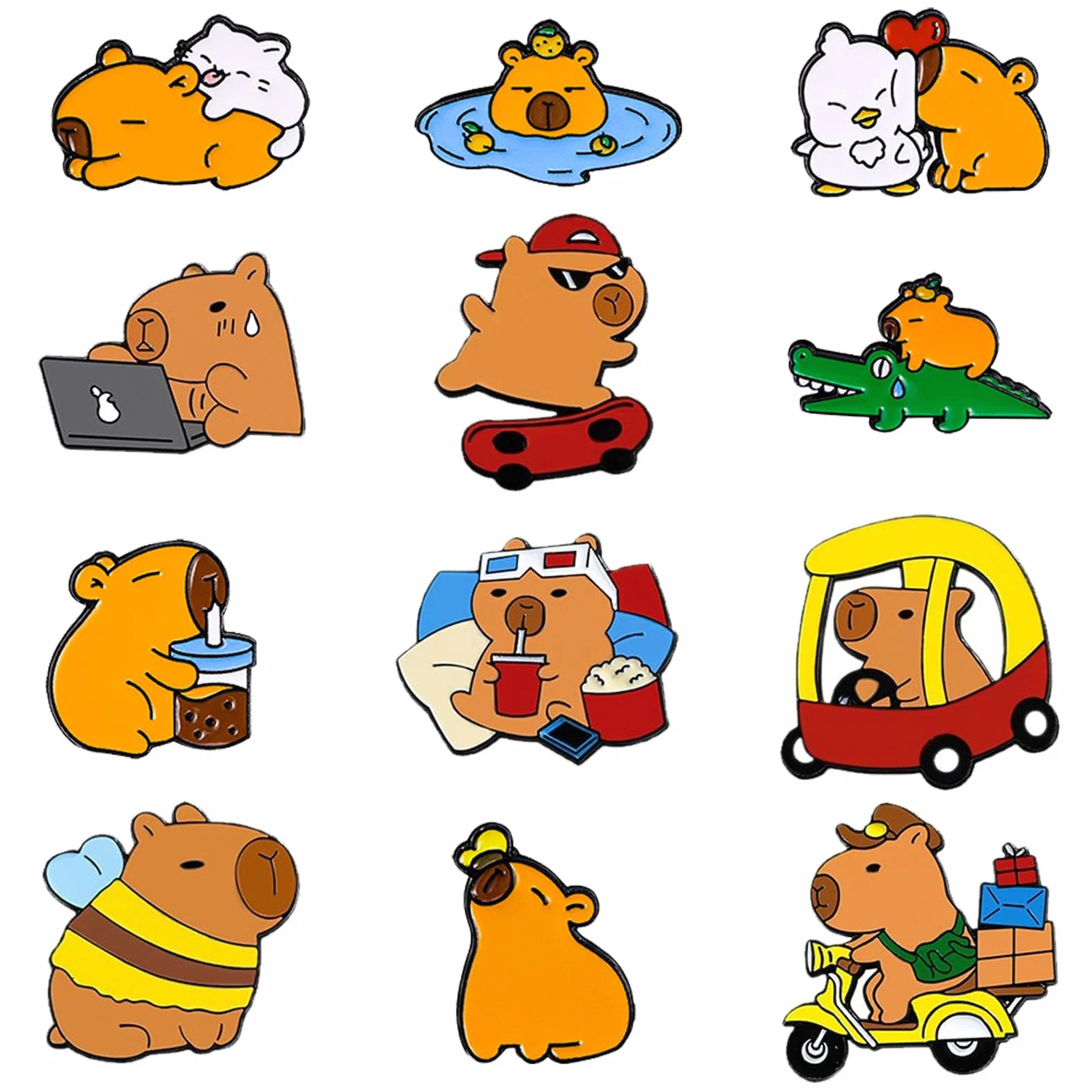 12 Pezzi Capibara Spille, Cartoni Animati Spilla, Distintivo Spille per Vestiti, Carino Capibara Spillette Pins, Capybara spille per Zaino, Spilla Smaltata per Donne, Bambini, Ragazze, Ragazzi