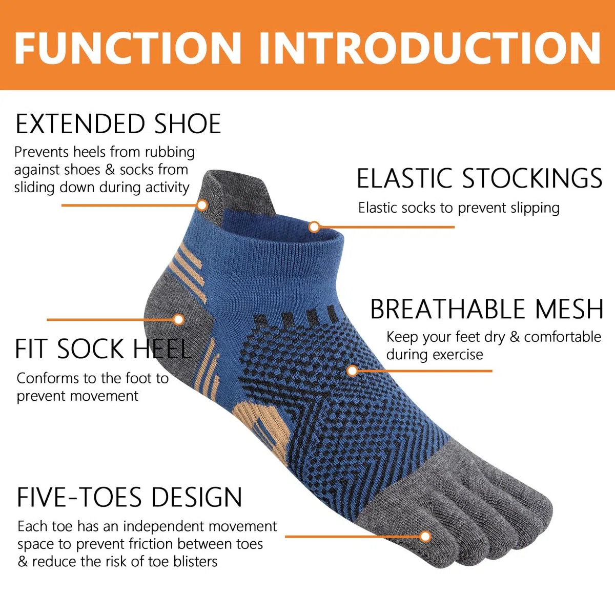 Calzini Da Uomo Con Punta A Cinque Dita Corsa Cotone Athletic Low Cut Per Gli Uomini Asciugatura Veloce Traspirante Morbido per Allenamento Corsa Fitness - Confezione da 5