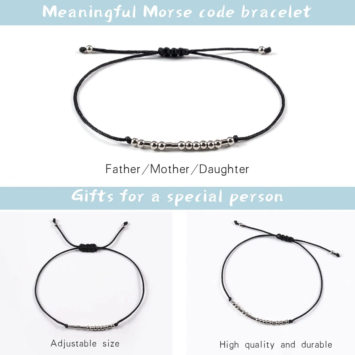 VU100 2/3/4 Codice Morse Bracciale Set Regalo Festa del Papà Regalo Gioielli Fatti A Mano Formato Regolabile Fatto A Mano per Papà Mamma Figlio Figlia Famiglia