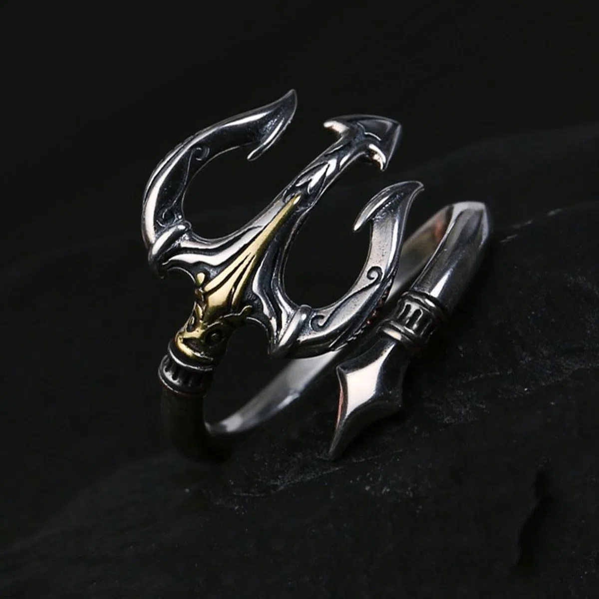 Anello vichingo da uomo regolabile con motivo a tridente, gioiello aperto retrò punk hip hop gotico, Vintage unisex, regalo di compleanno/natale per uomini, ragazzi, signore