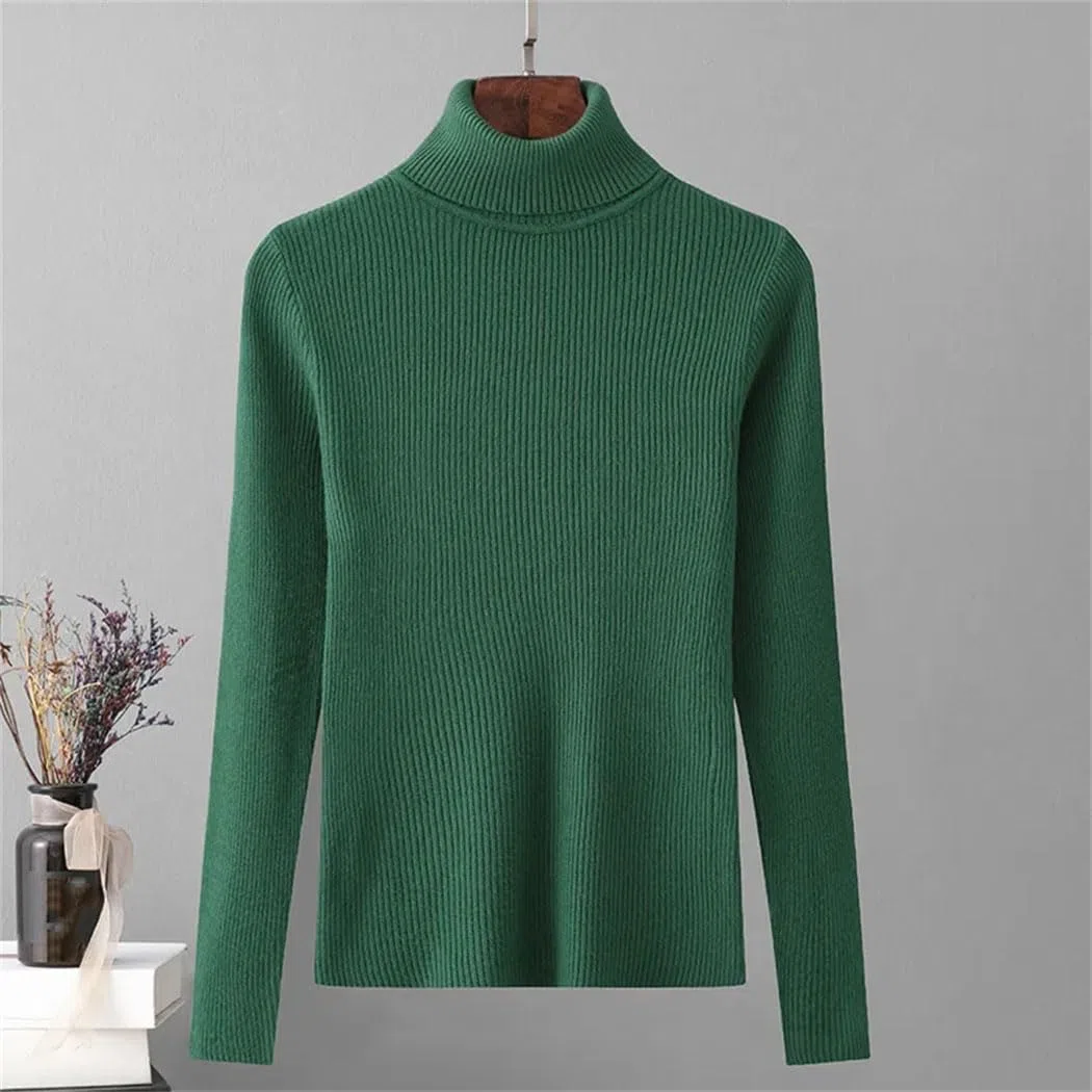 Maglione da donna a collo alto elastico di base invernale maglione nero lavorato a maglia pullover autunnale coreano caldo pullover