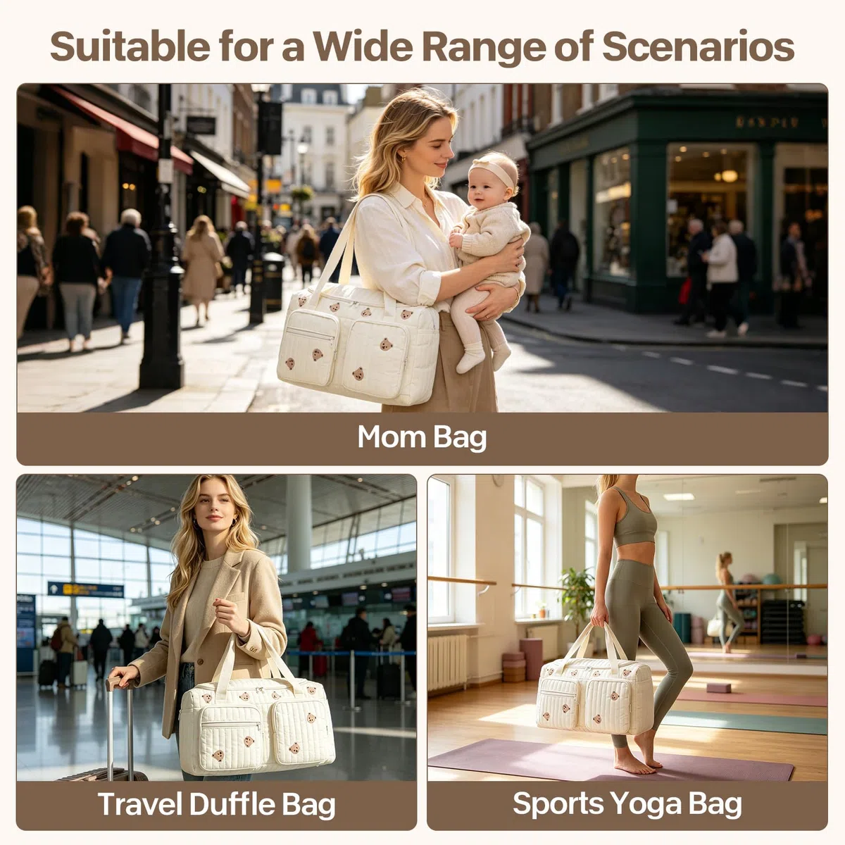 ZVD Borsa Parto Ospedale Grande Mamma, Borsa Passeggino, Neonato Cambio, Mommy Bag Multiuso, Spalla in Cotone Con Ricamo, Parto in Ospedale, Passeggino, Viaggio e Cambio Pannolini