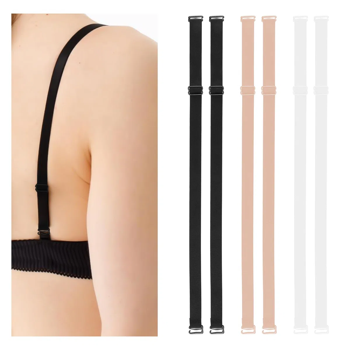 Molain Cinghia per reggiseno, 3 paia di cinghie elastiche di ricambio regolabili per biancheria intima, spalline per reggiseno senza spalline