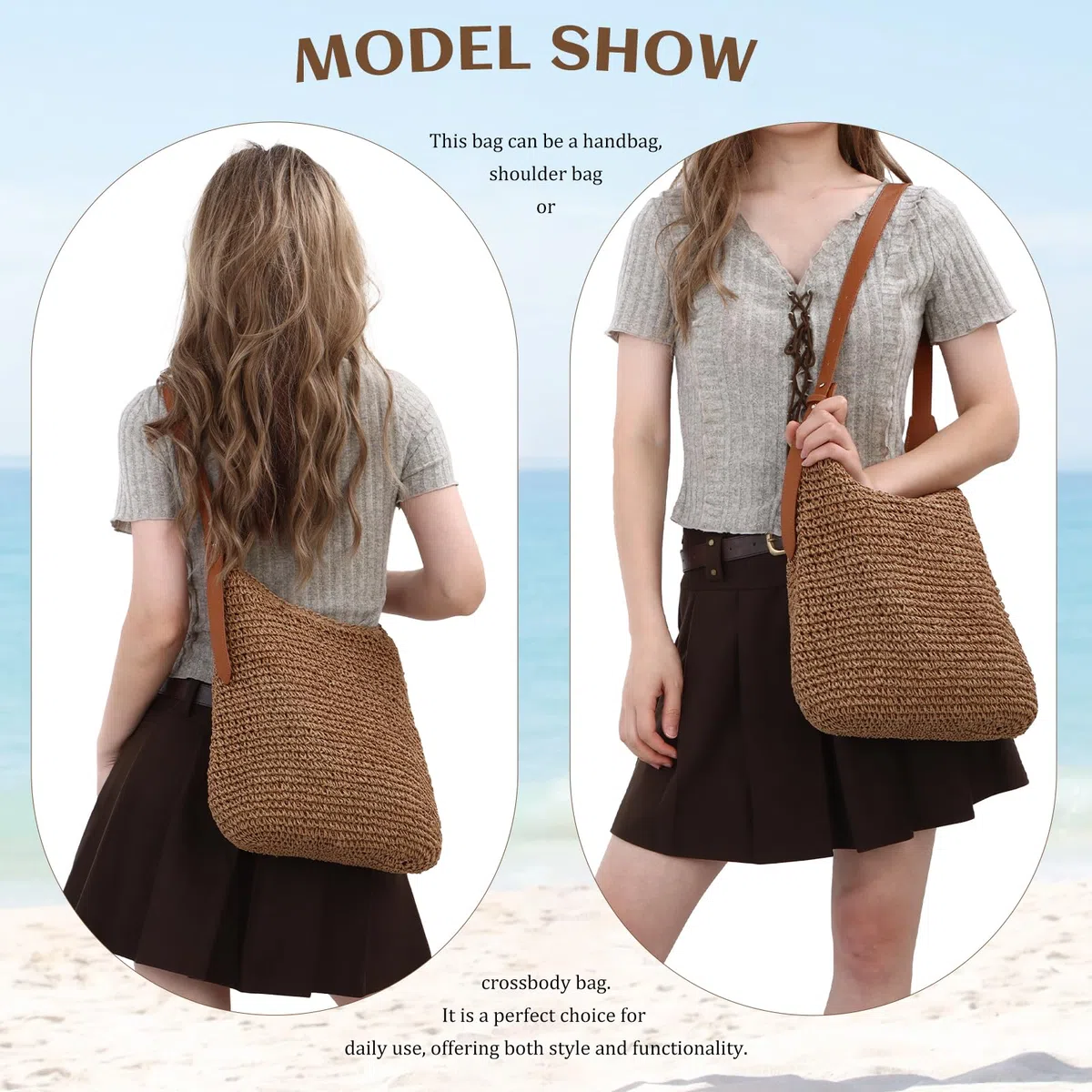 Borse a tracolla di paglia donne chic Crossbody Borsa di paglia di spiaggia estiva per i viaggi di vacanza