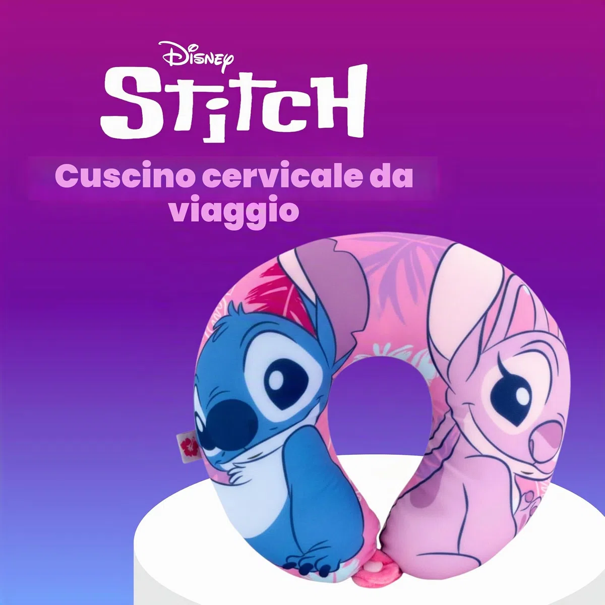 Disney Stitch e Angel Cuscino da Viaggio per il Collo, Cuscino per il Collo in Memory Foam, Cuscino da Viaggio dal Design Regolabile, Regalo per Ragazze e Adolescenti