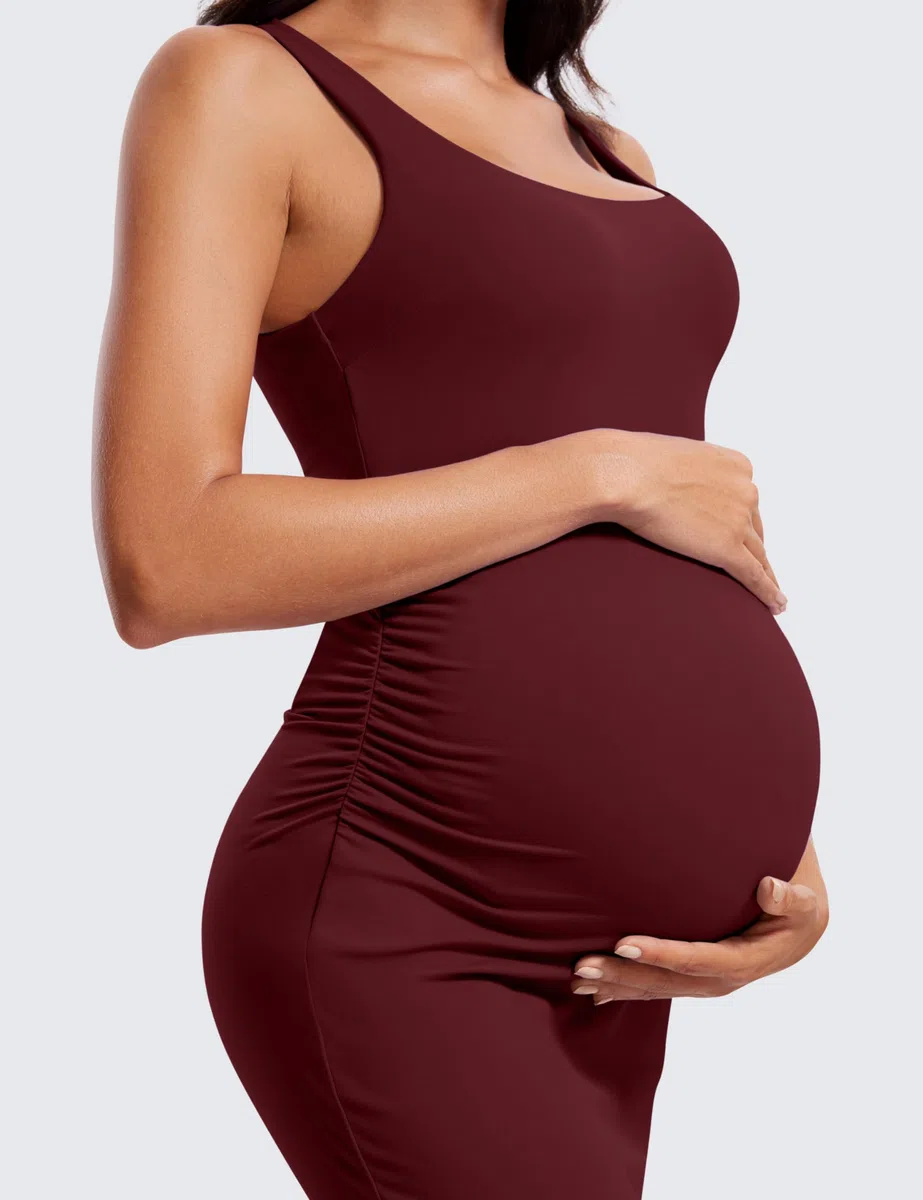 CRZ YOGA Donne Butterluxe Senza Maniche maternità Abbigliamento Dividere Increspato Gravidanza Abito