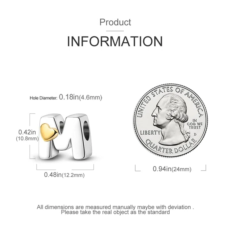 Bead Charm Ciondolo Argento Sterling 925 Lettere con Cubic Zirconia Pendenti per Pandora Braccialetti, Compatibile con Braccialetti e Collane europei