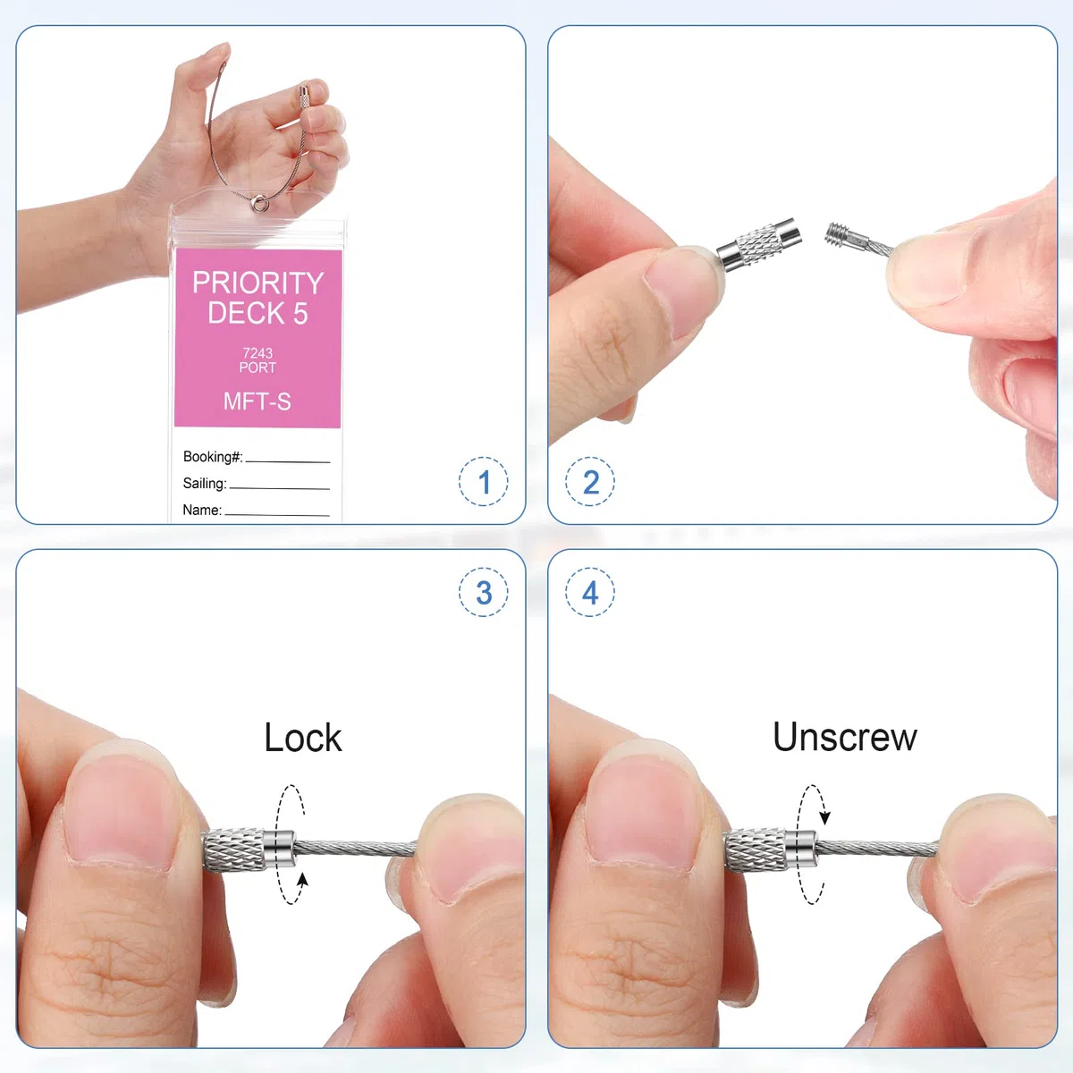 Clabby 20 Set di Porta Etichette per Valigia da Crociera Porta Targhette Trasparente con Passanti per Bagagli Supporto per Documenti Impermeabile in PVC con Cerniera per Crociera