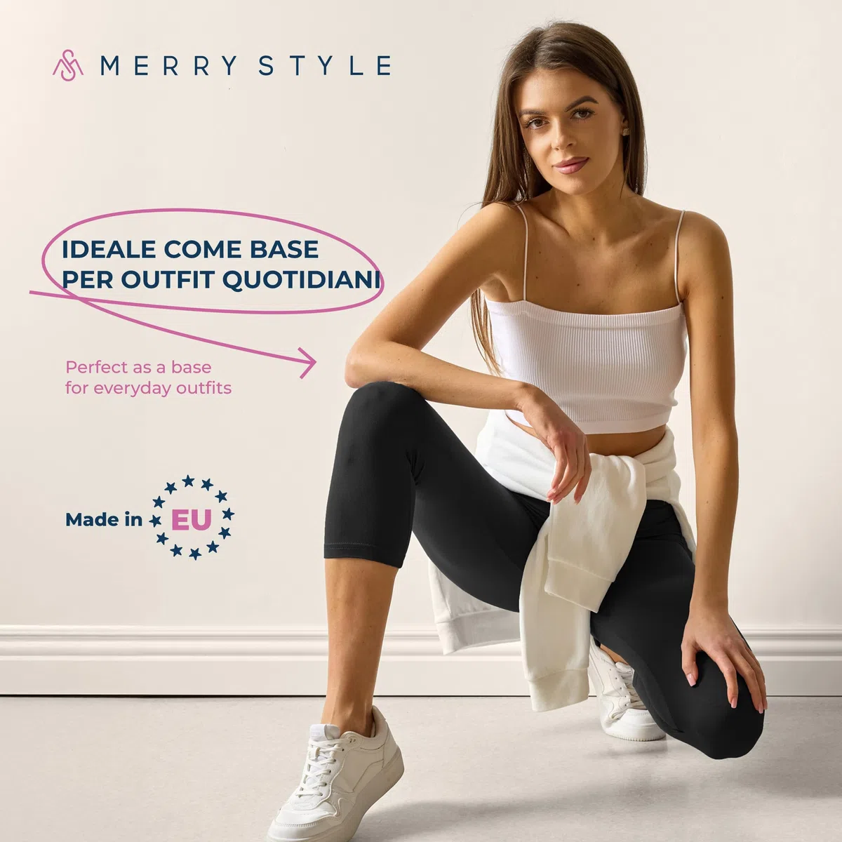 Merry Style Leggins Corti Donna 3/4 Pantaloni Capri Leggins Donna in Viscosa Traspirante, Pantaloncini Fitness Corti per Sportivi o Casual MS10-144
